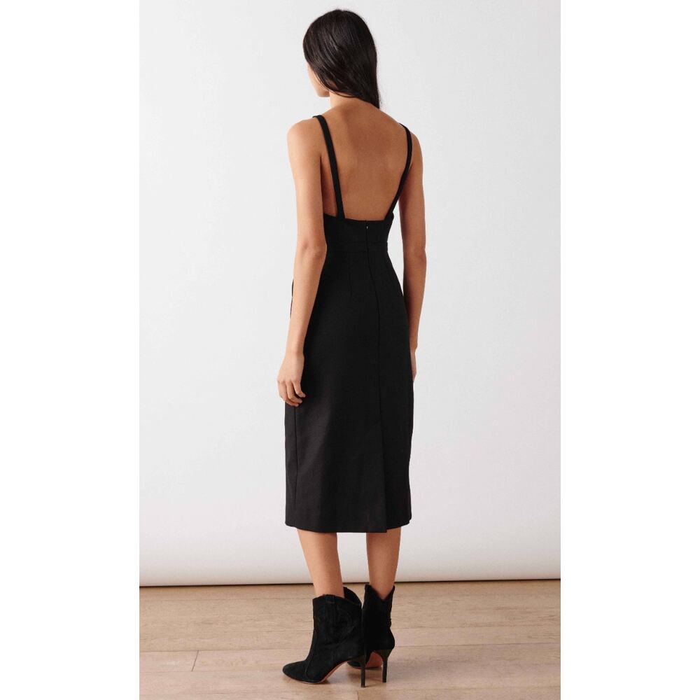 ba&sh Wondy Black Midi Dress Cotton Twill Belted Minimal Chic US 4 - Picture 2 of 15